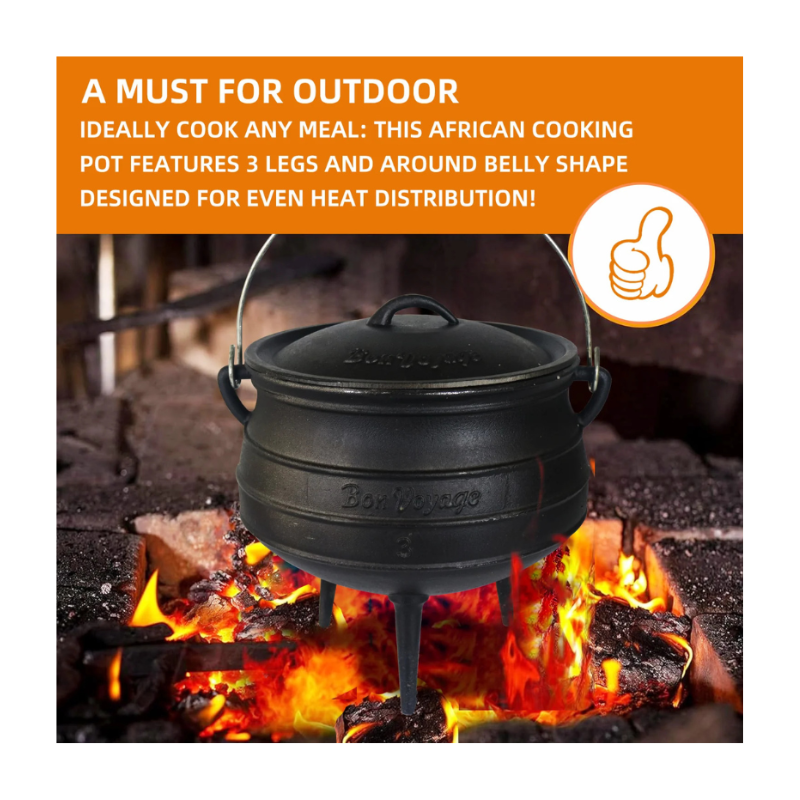 Size 3 Cast Iron Potjie Pot 3-Legged