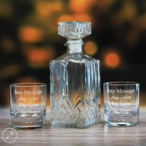 Engraved Bubble Whisky Glasses and Prysm Decanter