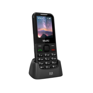 Basic Cell Phone Multi Vita 4G C/ Base Loader Dual Chip, SOS Button, Black Camera 