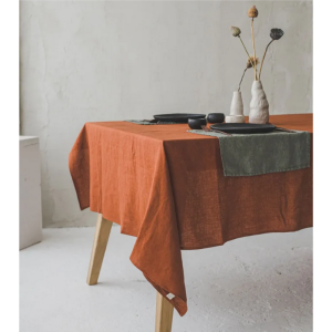 Natural Stonewashed Rust Linen Tablecloth