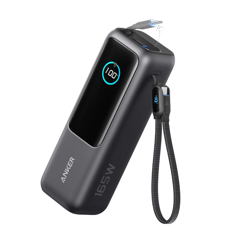 Laptop Power Bank (25K, 165W, Built-In and Retractable Cables)