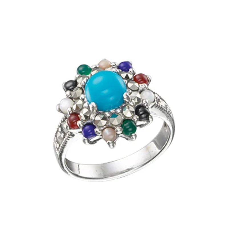 Double Marcasite Onyx Halo Ring