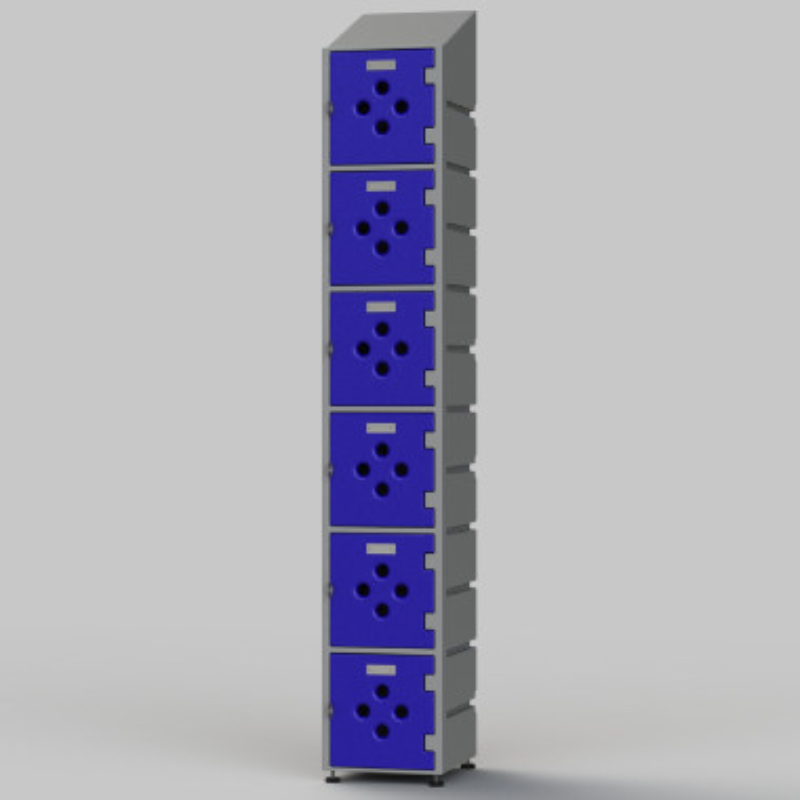 6-Tier Plastic Clothes Locker with Perforated Inspection Doors with Flat or Slanted Top