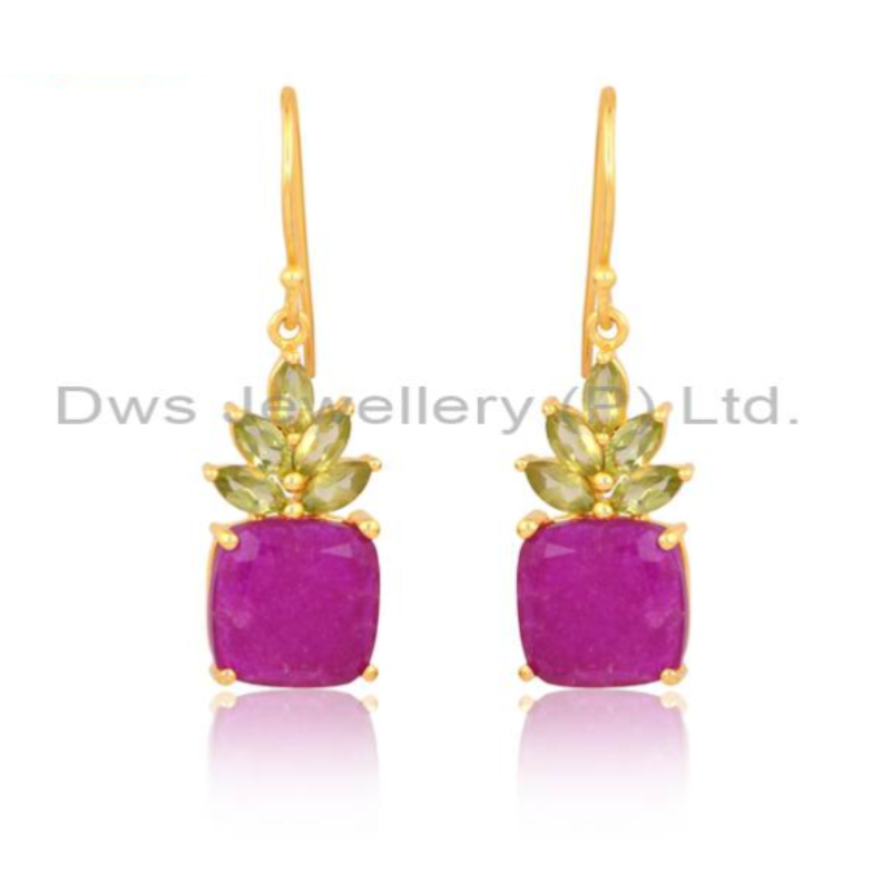 Dyed Ruby Gold Vermeil Earrings