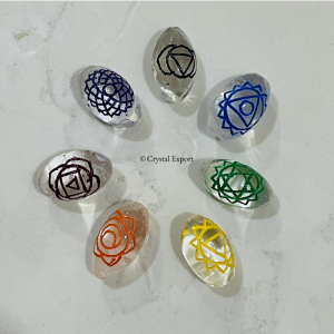 Clear Quartz Lingam Engraved Chakra Set